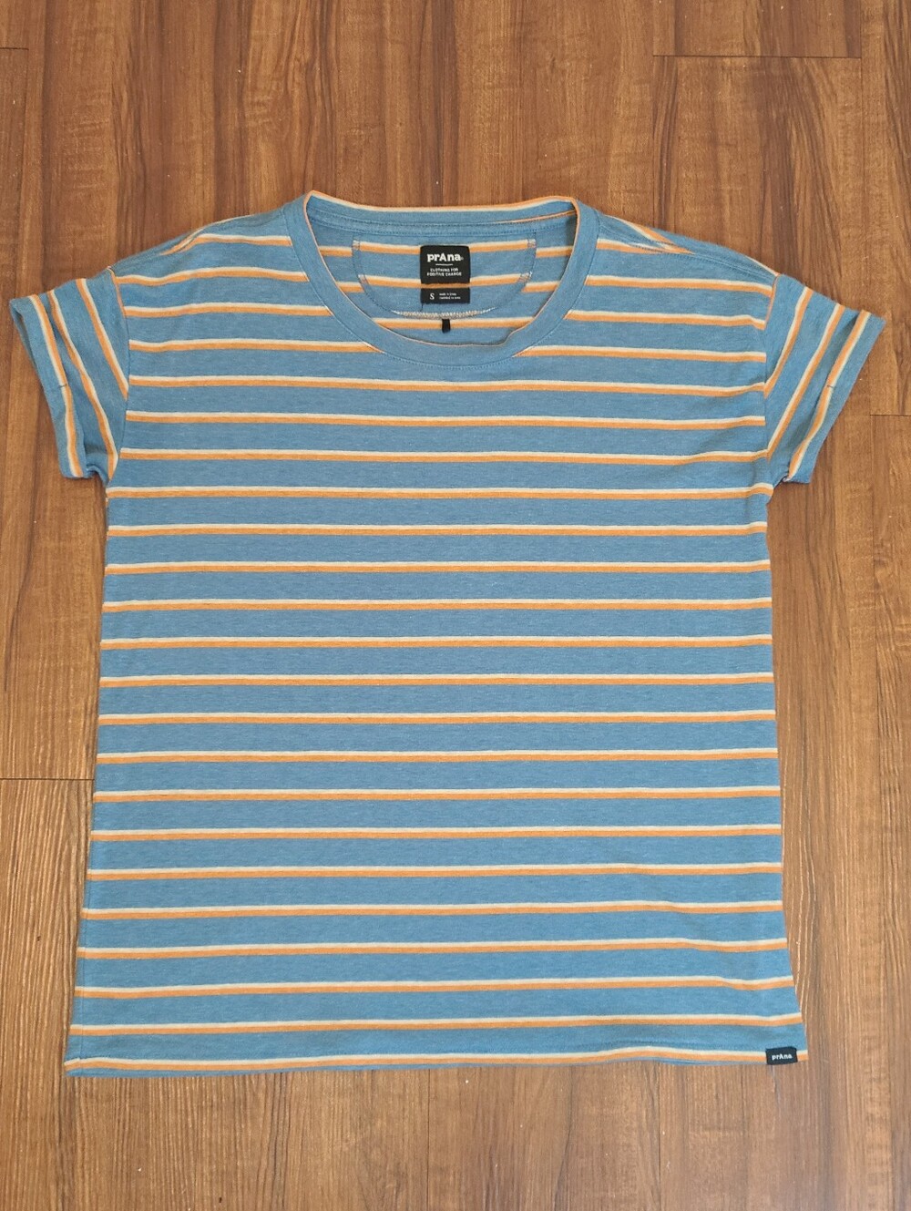 prAna Striped Cozy Up Tee Women's Blue Orange Earthy Boho Casual Shirt In Small - Picture 6 of 6
